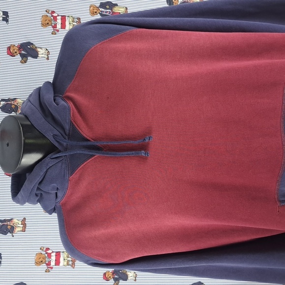 Polo Ralph Lauren burgundy & navy chunky faded 2XL pullover hoodie sweatshirt - Picture 2 of 9